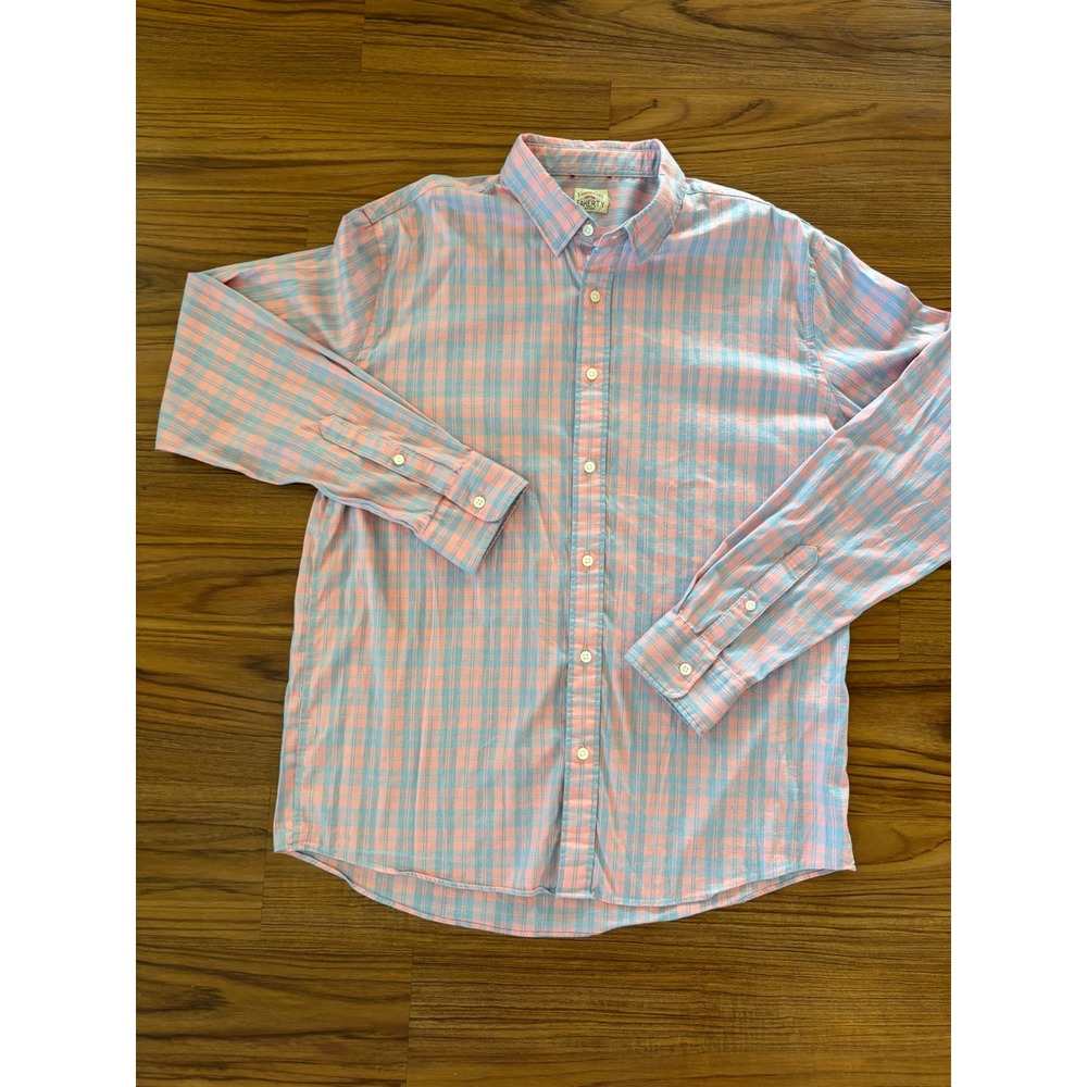 Faherty Brand Mens Plaid Button Down Shirt Long Sleeve Pink Blue Coastal XL